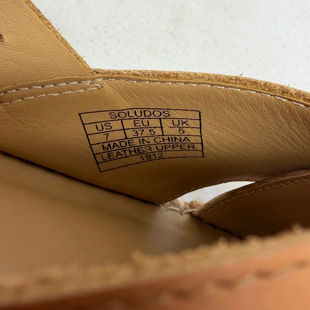 Soludos Leather Cross Strap Espadrille Sandals Women 7 Tan Buckle Boho Summer